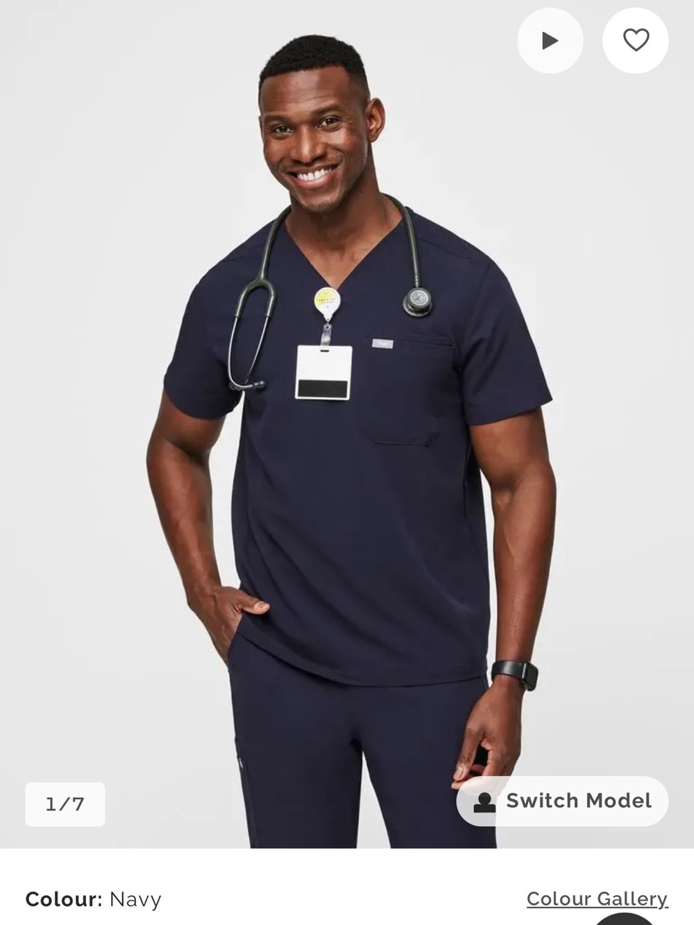 Figs Men's Leon Navy V-Neck Tunic Scrub Nurse Top Size XL Embroidered